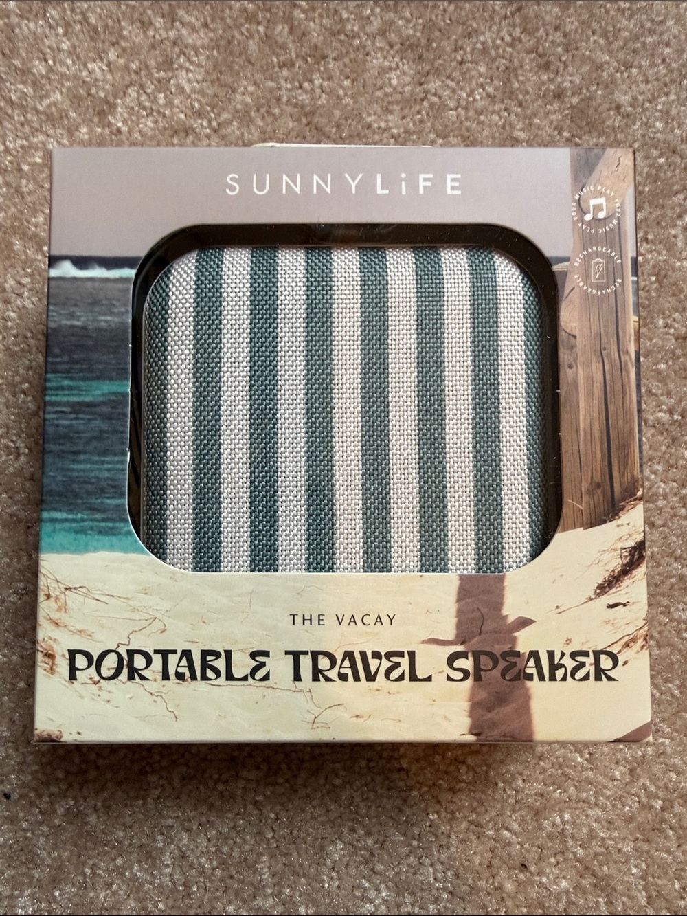 Sunnylife Striped Portable Speaker - Teal & White